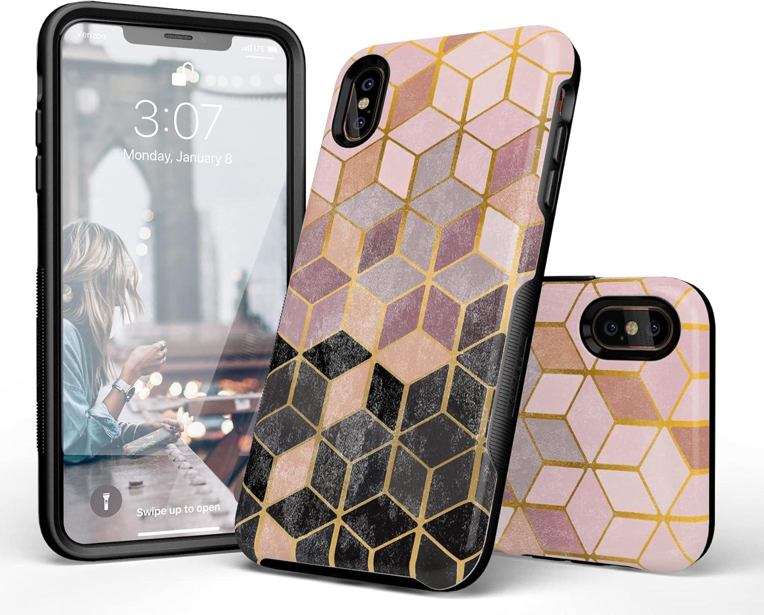 imageCasely iPhone Xs Max Case  Purple Taupe on Nude  Bold Protective DesignStepping Up  Geo Rose Gold Marble