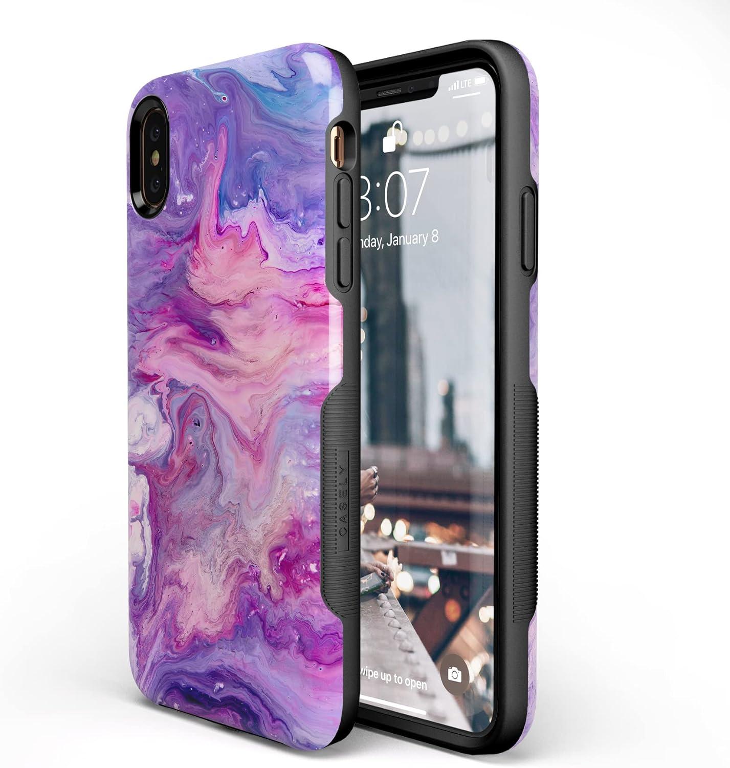 imageCasely iPhone Xs Max Case  Purple Taupe on Nude  Bold Protective DesignTie Dying Over You Purple Marble
