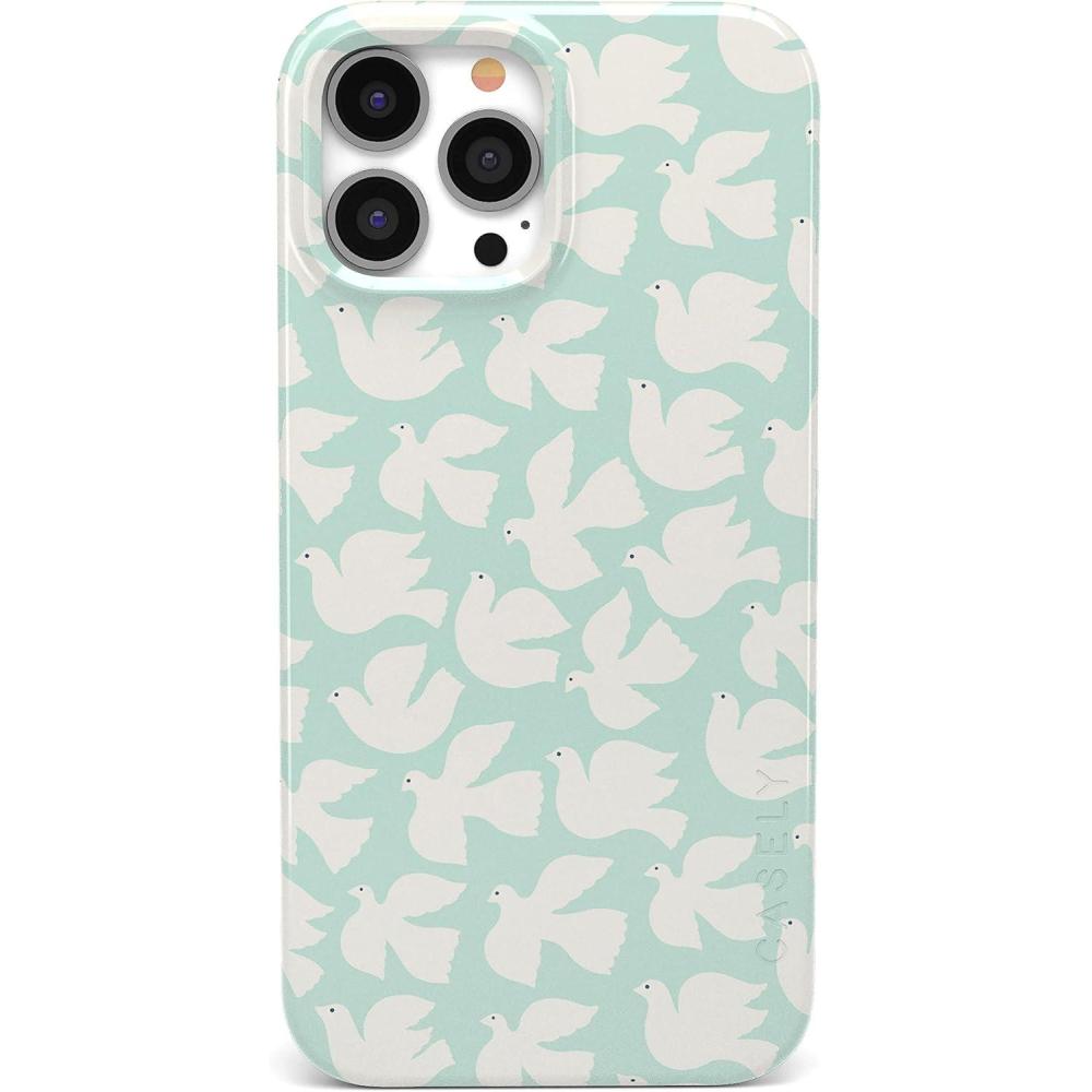 imageCasely iPhone 11 Pro Max Case  Out and About  Light Pink Floral  Classic Ultra Slim DesignLove Birds  White Doves