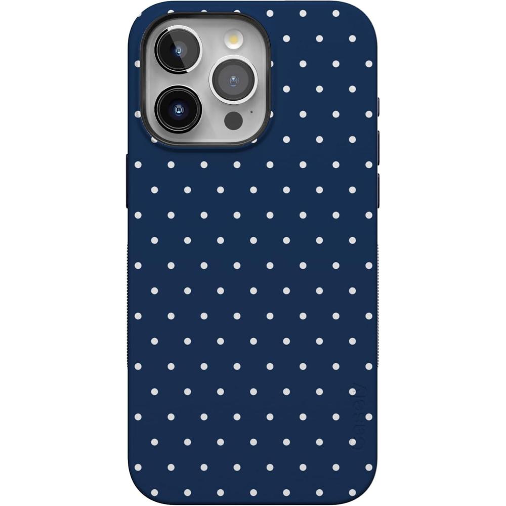 imageCasely iPhone 15 Pro Case  Keep It Classic  Crayola Crayon Box  Bold Protective Design  Compatible with MagSafeOn the Dot  Navy Polka Dot