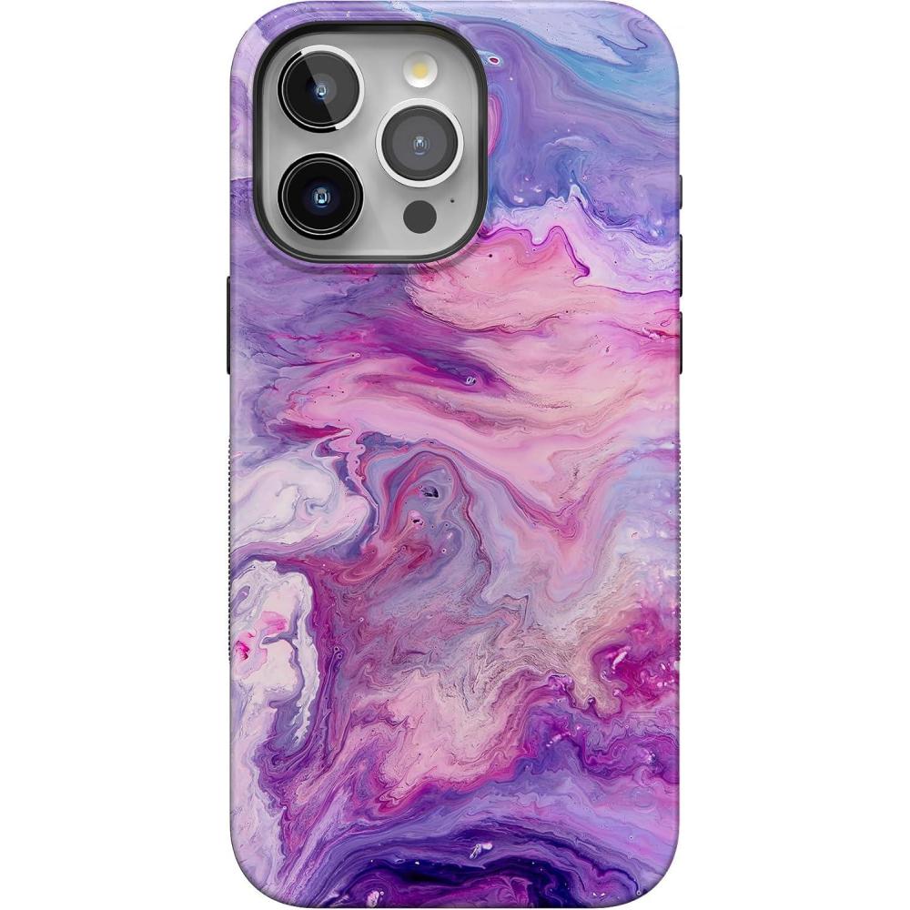 imageCasely iPhone 15 Pro Case  Keep It Classic  Crayola Crayon Box  Bold Protective Design  Compatible with MagSafeTie Dying Over You  Purple Marble