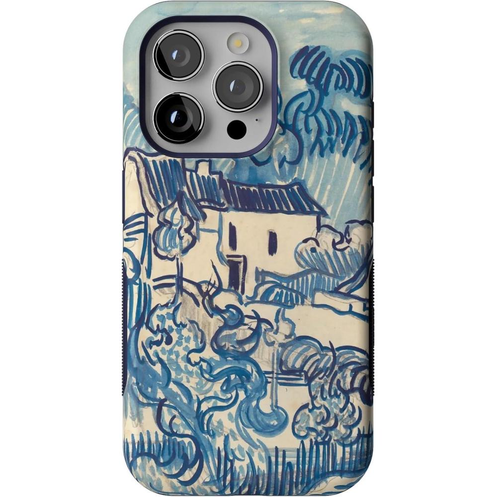 imageCasely iPhone 15 Pro Case  Keep It Classic  Crayola Crayon Box  Bold Protective Design  Compatible with MagSafeVan Gogh  Landscape With Houses Phone