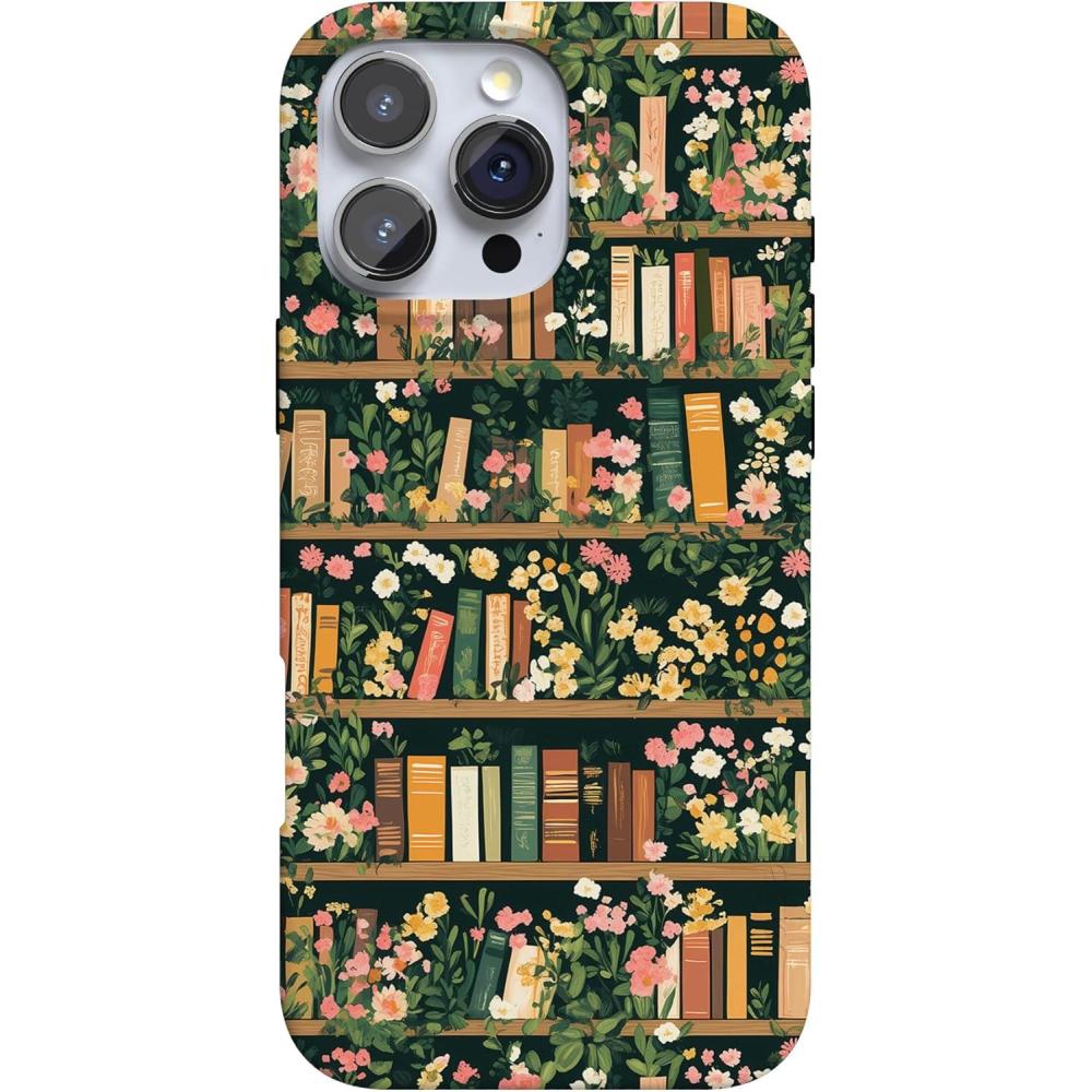 imageCasely iPhone 16 Pro Case  Glitter Mystic Moss  Green Enchanted Shimmer  Compatible with MagSafe  Classic UltraSlim Case DesignBook Nook  Floral Library