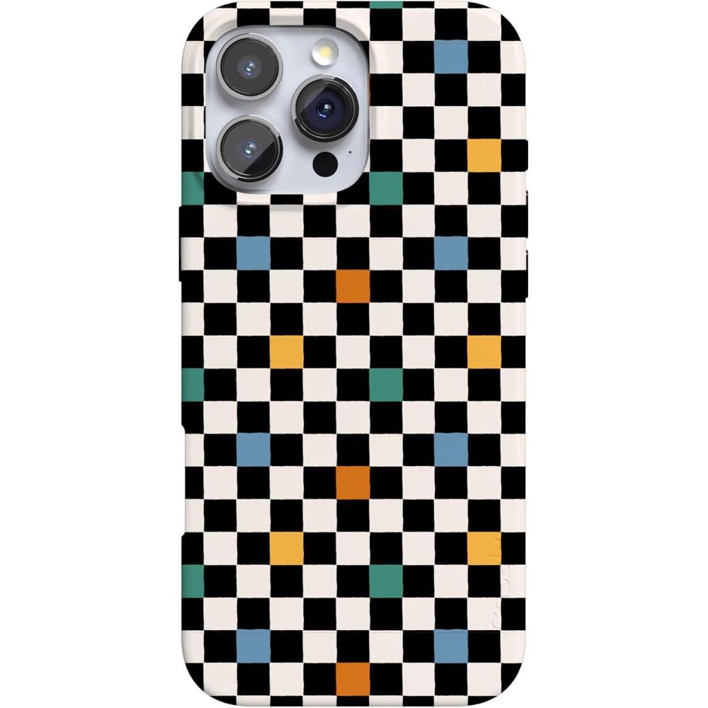 imageCasely iPhone 16 Pro Case  Glitter Mystic Moss  Green Enchanted Shimmer  Compatible with MagSafe  Classic UltraSlim Case DesignOld Skool  Retro Checkerboard