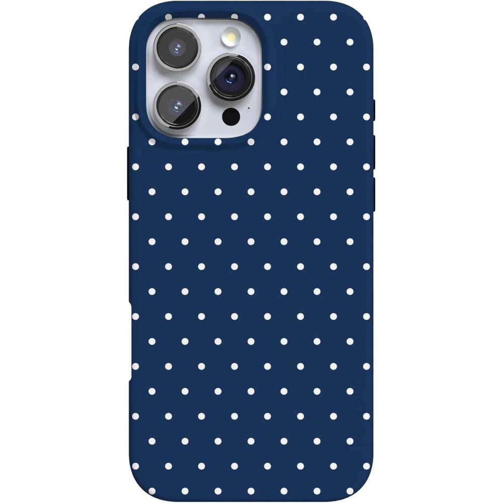 imageCasely iPhone 16 Pro Case  Glitter Mystic Moss  Green Enchanted Shimmer  Compatible with MagSafe  Classic UltraSlim Case DesignOn the Dot  Navy Polka Dot