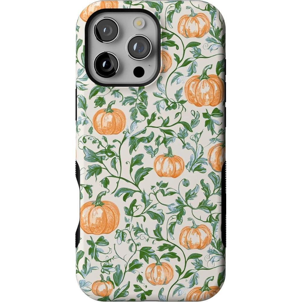 imageCasely iPhone 16 Pro Case Pumpkin Patch Green Vines Compatible with MagSafe Bold Protective Design