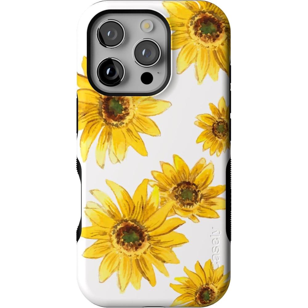 imageCasely iPhone 16 Pro Case  Ride The Wave  Pastel Rainbow Lined  Compatible with MagSafe  Bold Protective DesignGolden Garden  Yellow Sunflower Floral