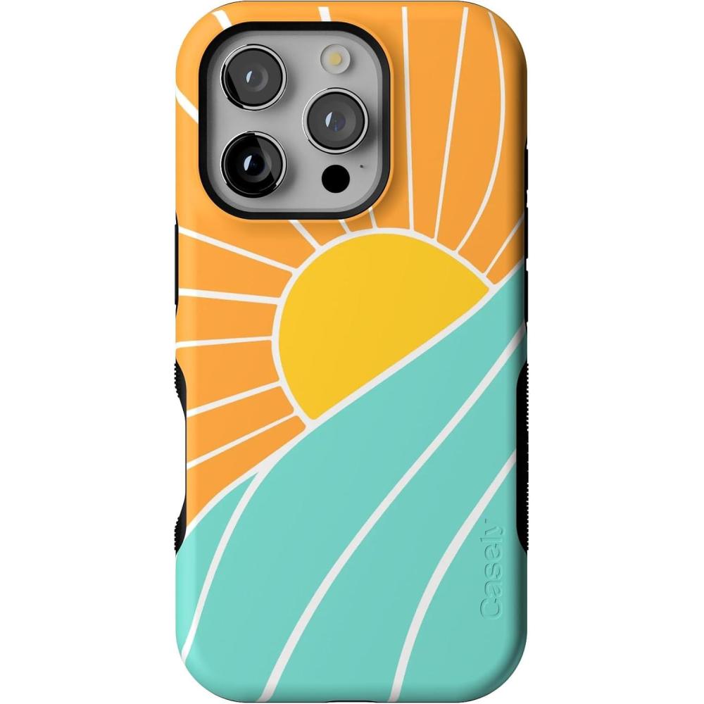 imageCasely iPhone 16 Pro Case  Ride The Wave  Pastel Rainbow Lined  Compatible with MagSafe  Bold Protective DesignWaves  Rays  Sunshine