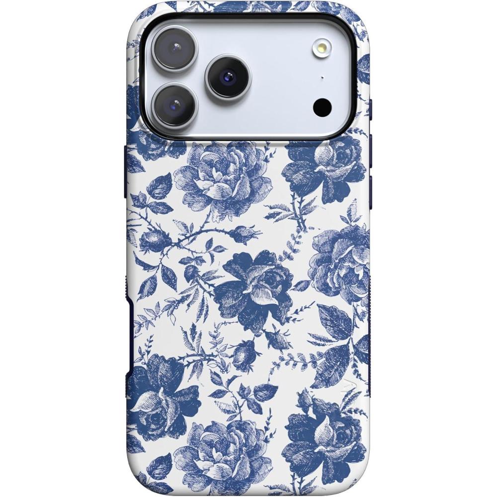 imageCasely iPhone 17 Pro Max Case  Be Mine  Tiny Hearts  Compatible with MagSafe  Bold Protective DesignRose to Fame  Blue  White Rose Floral