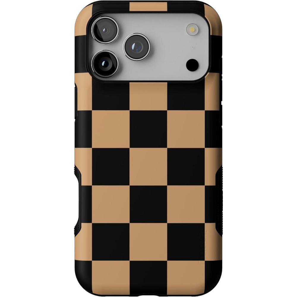 imageCasely iPhone 17 Pro Max Case  Fit Check  Black amp Brown Checkerboard  Bold Protective Design  Compatible with MagSafe