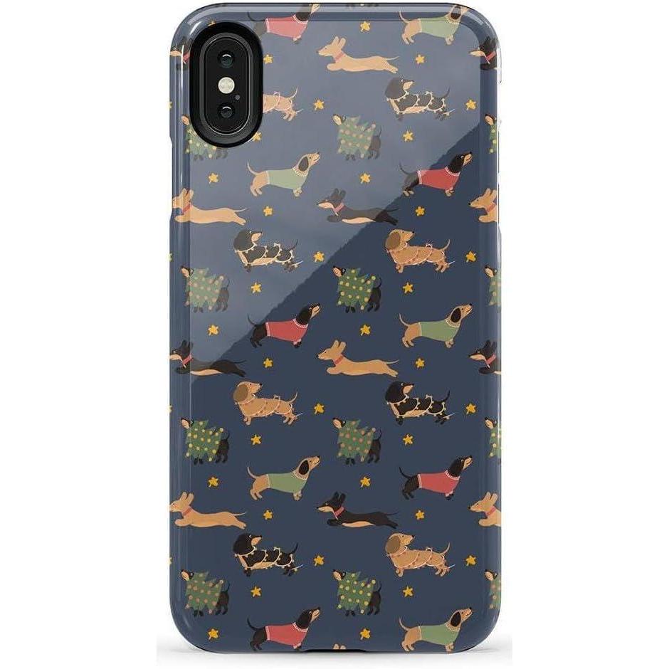 imageCasely iPhone Xs Max Case  Purple Taupe on Nude  Bold Protective DesignDashing Doxies  Dachshund Dog