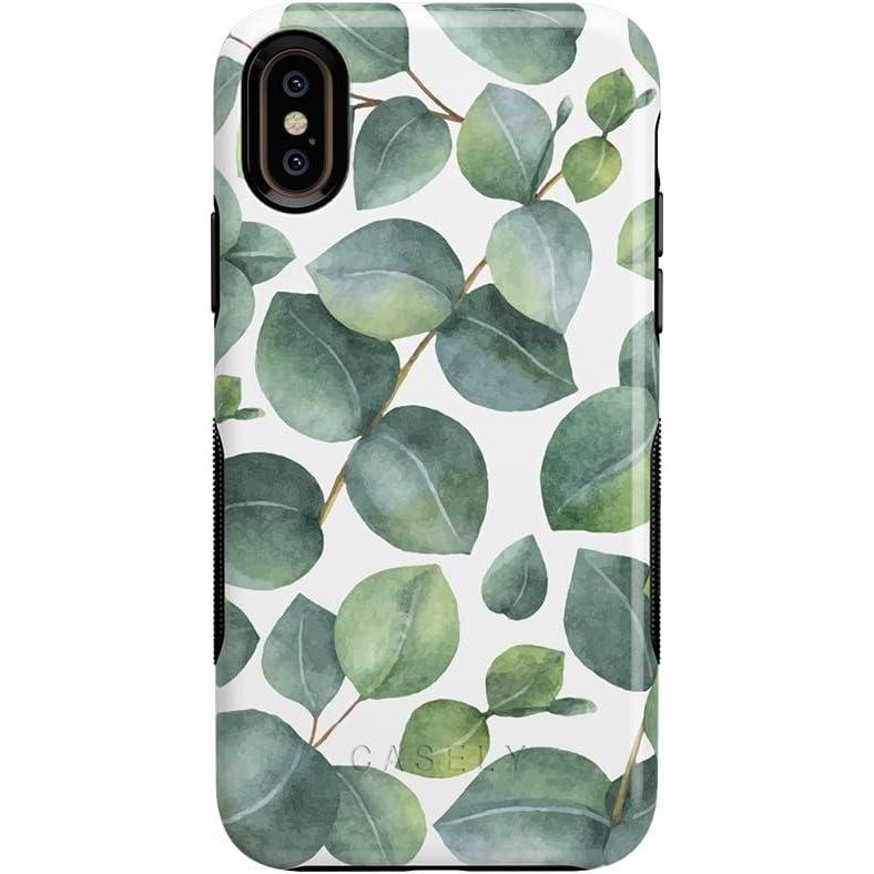 imageCasely iPhone Xs Max Case  Purple Taupe on Nude  Bold Protective DesignLeaf Me Alone  Green Floral Print
