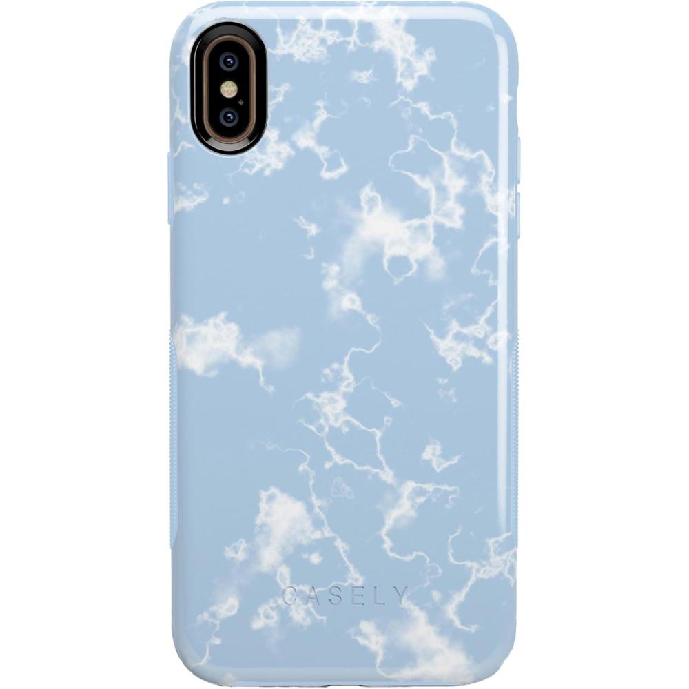 imageCasely iPhone Xs Max Case  Purple Taupe on Nude  Bold Protective DesignLight Blue Skies Marble Clouds