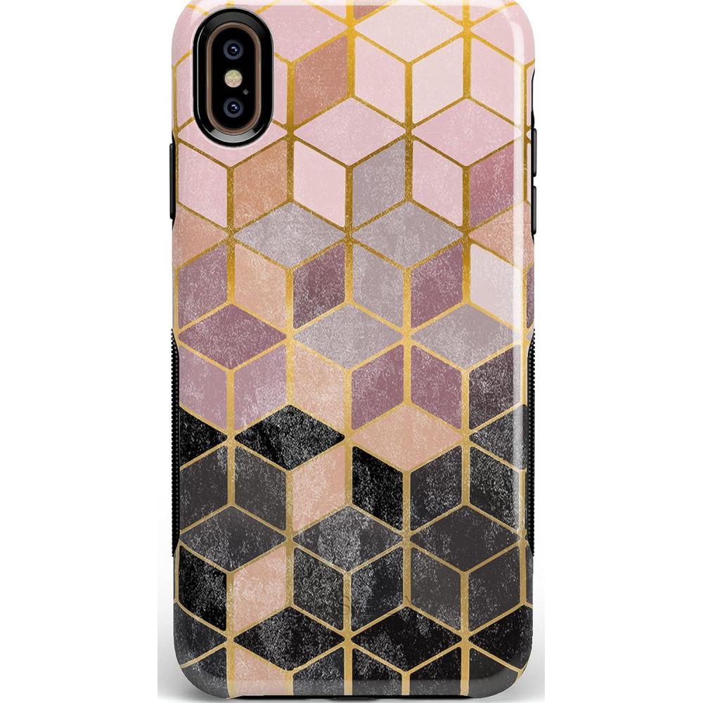 imageCasely iPhone Xs Max Case  Purple Taupe on Nude  Bold Protective DesignStepping Up  Geo Rose Gold Marble