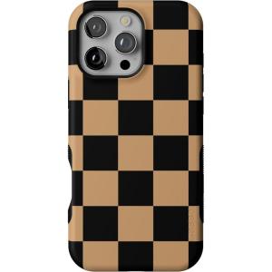 Casely iPhone 16 Pro Case | Fit Check | Black & Brown Checkerboard | Compatible with MagSafe | Bold Protective Design
