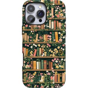 Casely iPhone 16 Pro Case | Ride The Wave | Pastel Rainbow Lined | Compatible with MagSafe | Bold Protective Design(Book Nook | Floral Library)