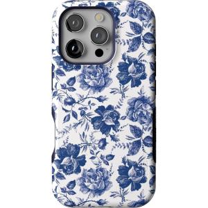 Casely iPhone 16 Pro Case | Ride The Wave | Pastel Rainbow Lined | Compatible with MagSafe | Bold Protective Design(Rose to Fame | Blue & White Rose Floral)