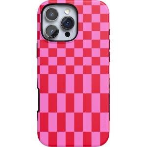 Casely iPhone 16 Pro Case | Ride The Wave | Pastel Rainbow Lined | Compatible with MagSafe | Bold Protective Design(Vibe Check | Pink Checkerboard)