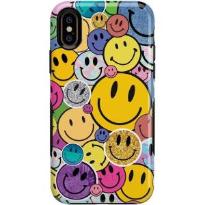Casely iPhone Xs Max Case | Purple Taupe on Nude | Bold Protective Design(All Smiles | Smiley Face Sticker)
