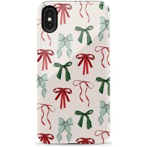 Casely iPhone Xs Max Case | Purple Taupe on Nude | Bold Protective Design(Festive Girlie | Holiday Bows)