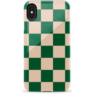 Casely iPhone Xs Max Case | Purple Taupe on Nude | Bold Protective Design(Fit Check | Green Checkerboard)
