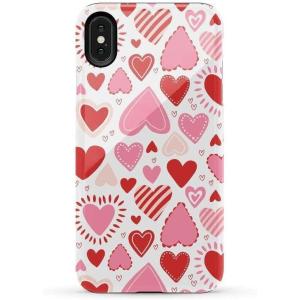 Casely iPhone Xs Max Case | Purple Taupe on Nude | Bold Protective Design(Love Struck | Heart Stickers)