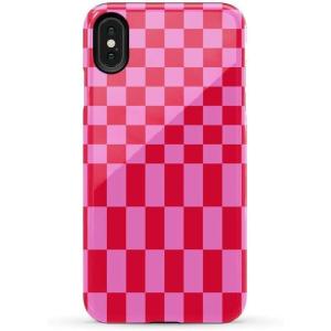 Casely iPhone Xs Max Case | Purple Taupe on Nude | Bold Protective Design(Vibe Check | Pink Checkerboard)