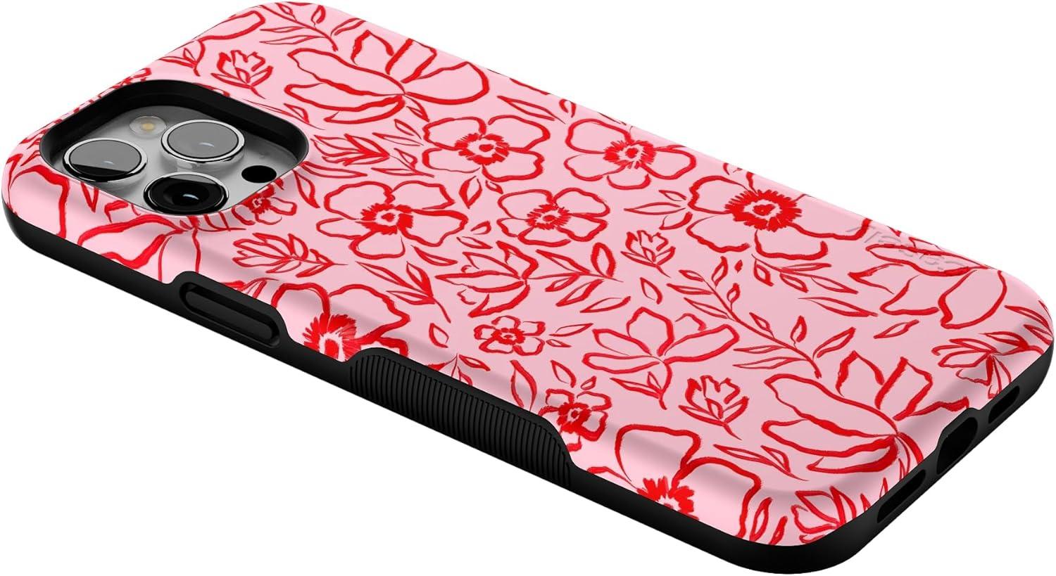 imageCasely iPhone 12 Pro Max Case Mystic Meadow Green Gardens Bold Protective Design MagSafe Compatible DesignBlush Garden Floral Doodle