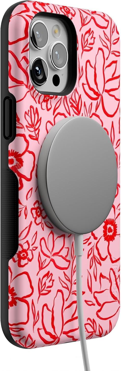 imageCasely iPhone 12 Pro Max Case Mystic Meadow Green Gardens Bold Protective Design MagSafe Compatible DesignBlush Garden Floral Doodle