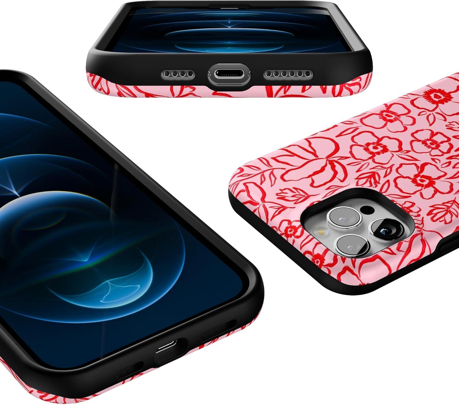 imageCasely iPhone 12 Pro Max Case Mystic Meadow Green Gardens Bold Protective Design MagSafe Compatible DesignBlush Garden Floral Doodle