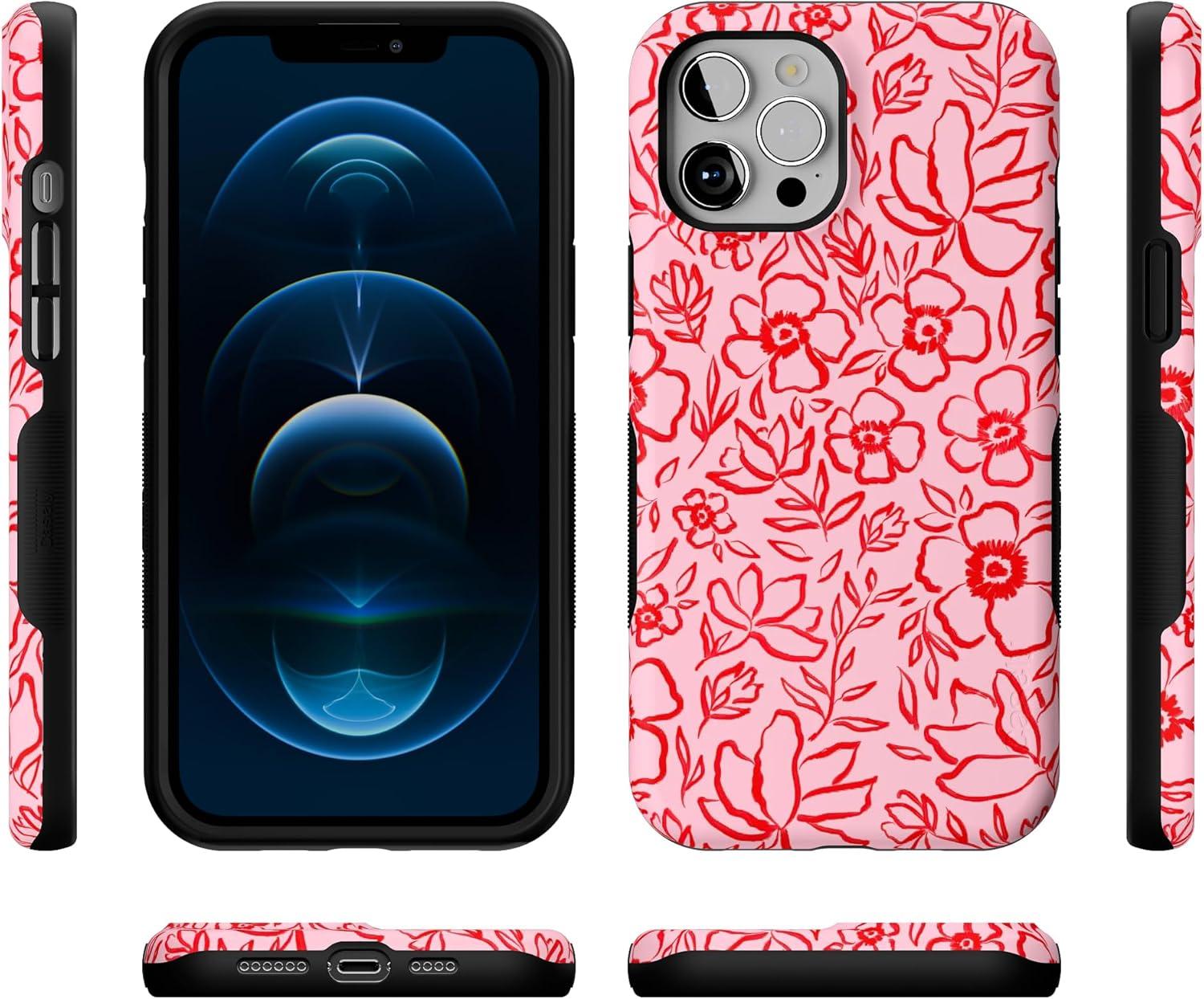 imageCasely iPhone 12 Pro Max Case Mystic Meadow Green Gardens Bold Protective Design MagSafe Compatible DesignBlush Garden Floral Doodle