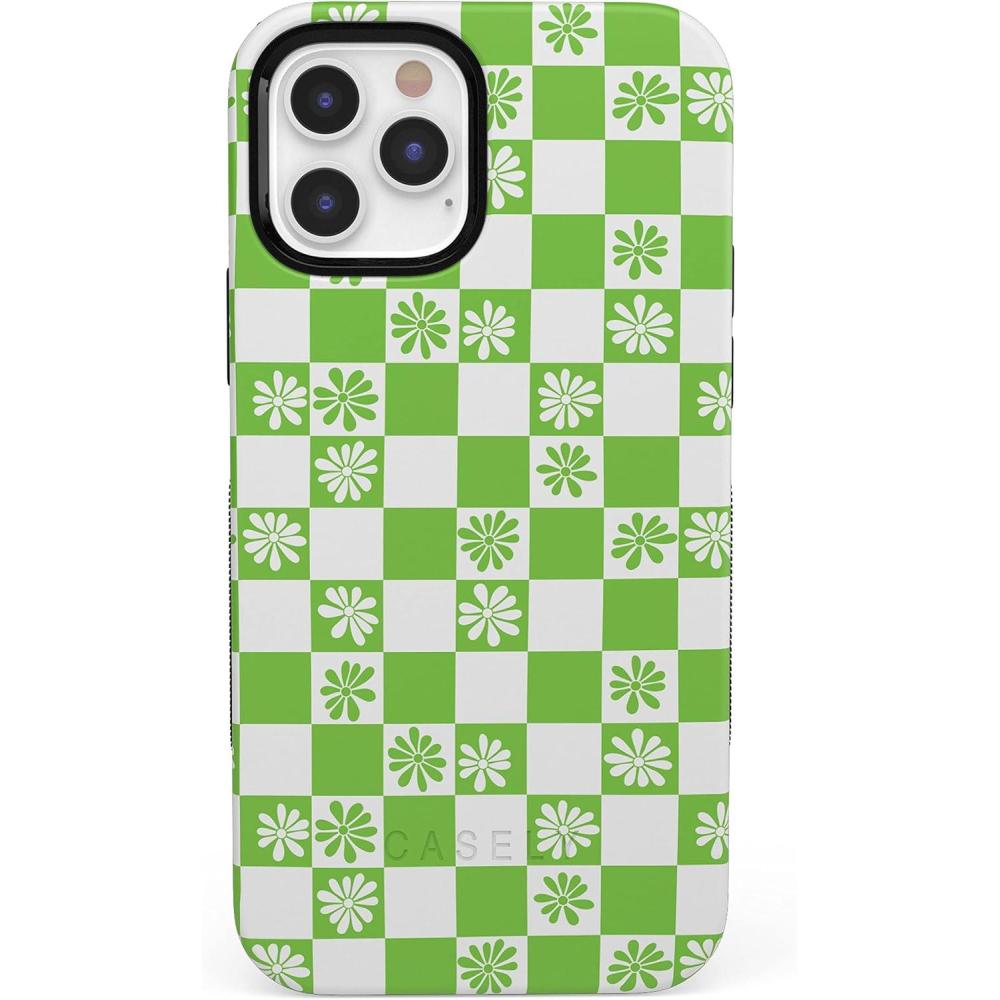 imageCasely iPhone 12 Pro Max Case  Mystic Meadow  Green Gardens  Bold Protective Design  MagSafe Compatible DesignCheck Mate  Daisy Checkerboard Floral