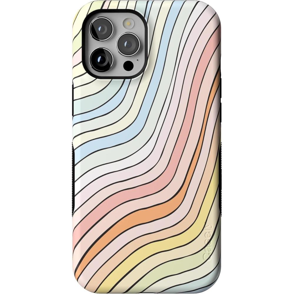 imageCasely iPhone 12 Pro Max Case  Mystic Meadow  Green Gardens  Bold Protective Design  MagSafe Compatible DesignRide The Wave  Pastel Rainbow Lined