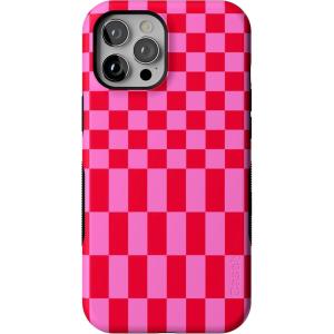 Casely iPhone 12 Pro Max Case | Mystic Meadow | Green Gardens | Bold Protective Design | MagSafe Compatible Design(Vibe Check | Pink Checkerboard)