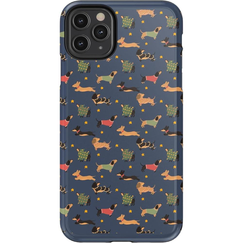 imageCasely iPhone 11 Pro Max Case  Dark Fantasy  Contrast Floral  Essential Slim DualLayer Protective DesignDashing Doxies  Dachshund Dog