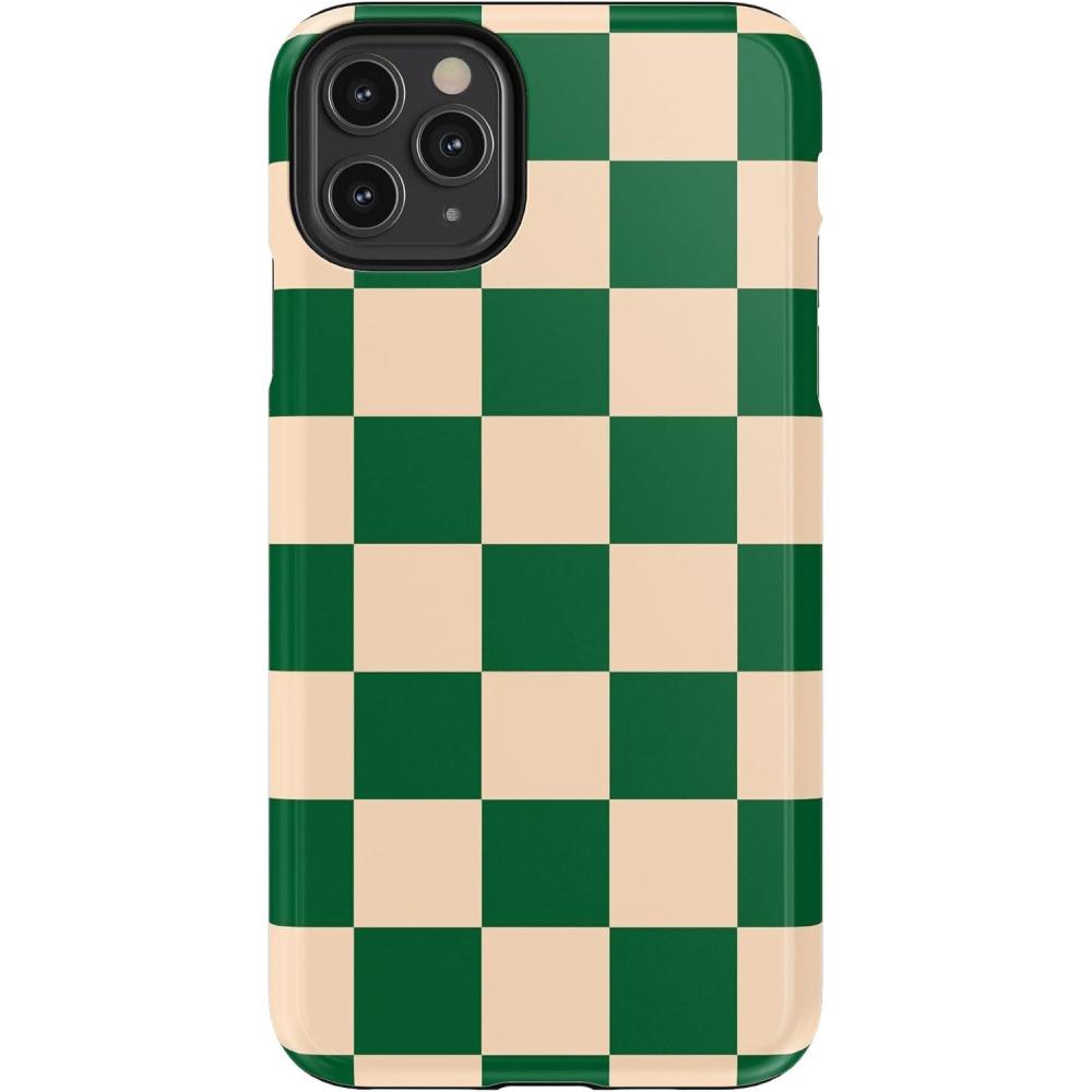 imageCasely iPhone 11 Pro Max Case  Dark Fantasy  Contrast Floral  Essential Slim DualLayer Protective DesignFit Check  Green Checkerboard