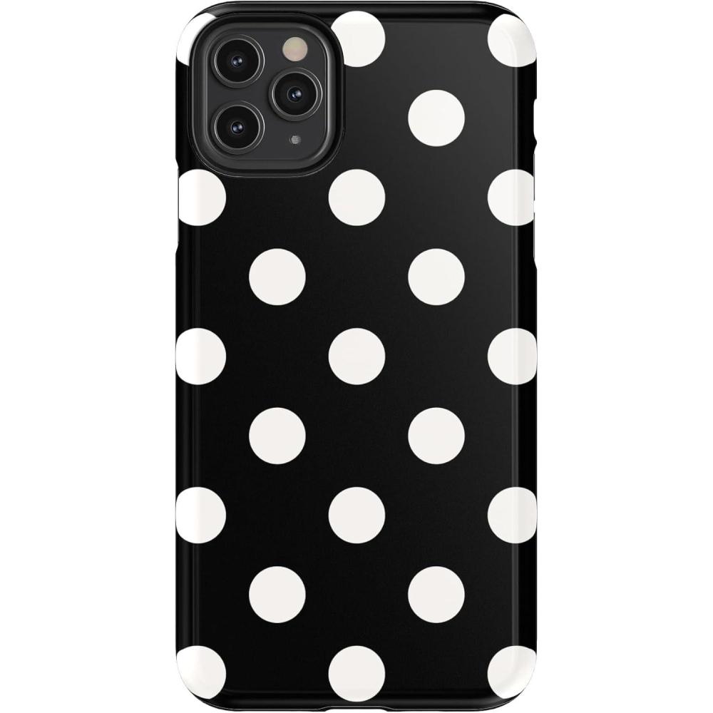 imageCasely iPhone 11 Pro Max Case  Dark Fantasy  Contrast Floral  Essential Slim DualLayer Protective DesignHigh Contrast  Black Polka Dot