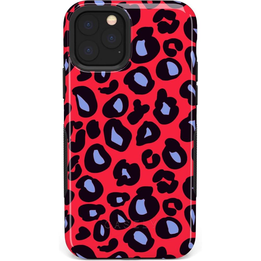 imageCasely iPhone 11 Pro Max Case  Dark Fantasy  Contrast Floral  Essential Slim DualLayer Protective DesignInto the Wild  Red  Blue Leopard