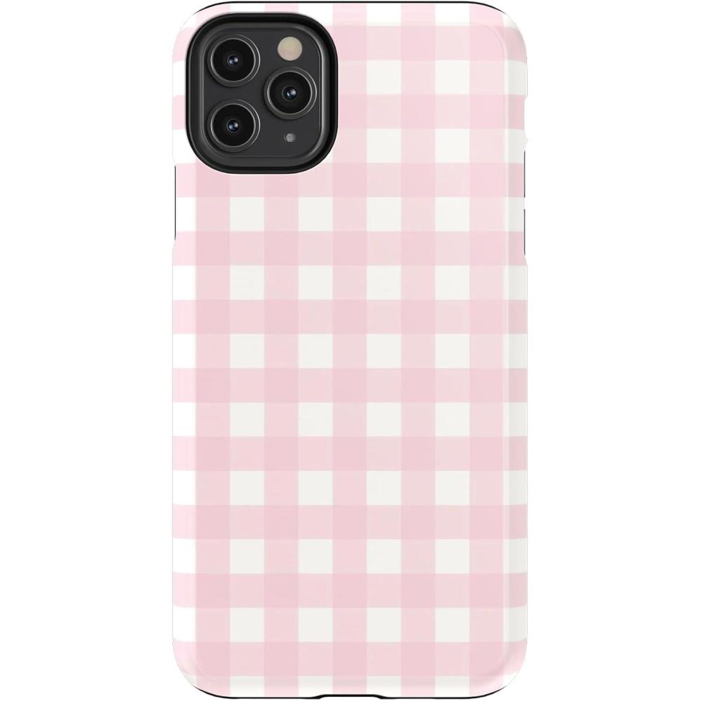 imageCasely iPhone 11 Pro Max Case  Dark Fantasy  Contrast Floral  Essential Slim DualLayer Protective DesignPink Plaid  Sunday Best