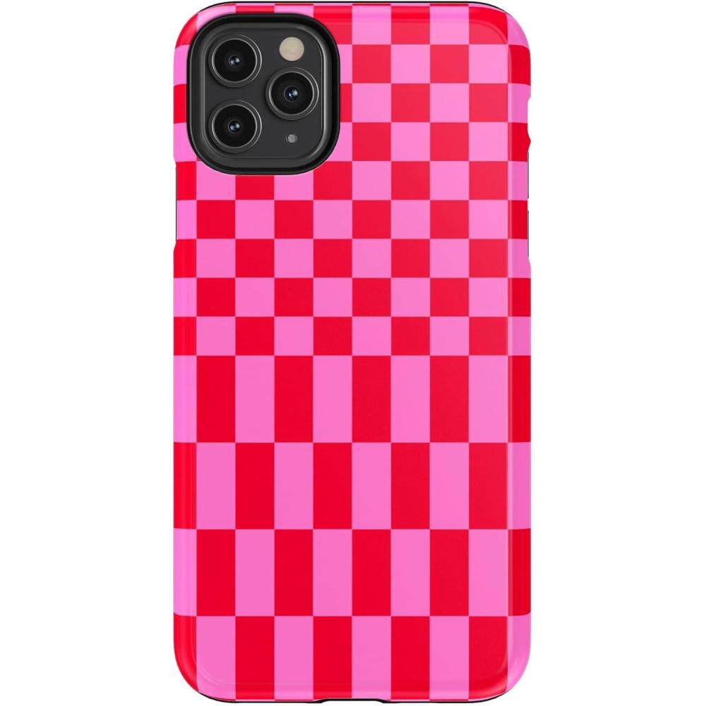imageCasely iPhone 11 Pro Max Case  Dark Fantasy  Contrast Floral  Essential Slim DualLayer Protective DesignVibe Check  Pink Checkerboard