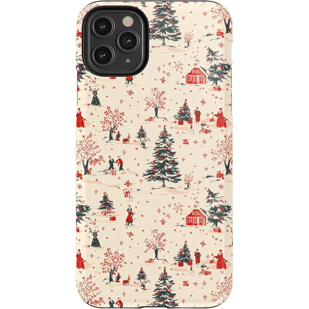 imageCasely iPhone 11 Pro Max Case  Dark Fantasy  Contrast Floral  Essential Slim DualLayer Protective DesignWinter Nostalgia  Vintage Holiday