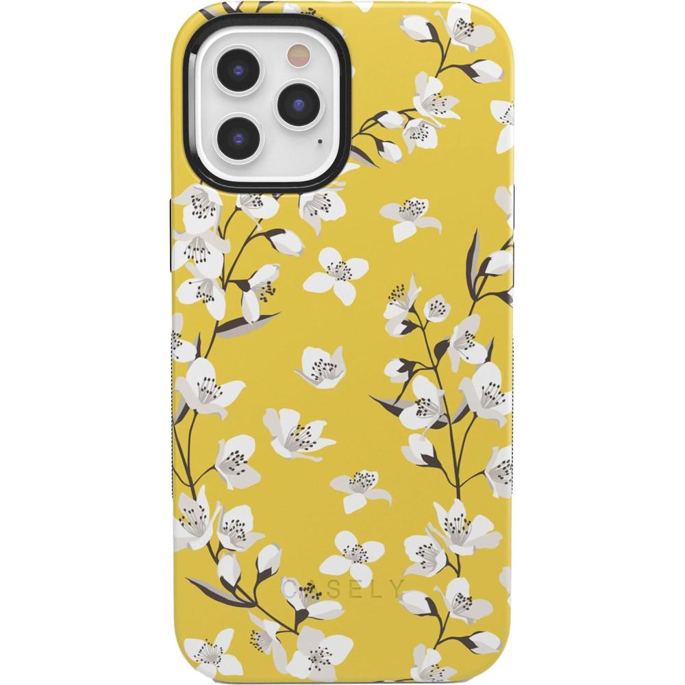 imageCasely iPhone 11 Pro Max Case  Dark Fantasy  Contrast Floral  Essential Slim DualLayer Protective DesignYellow Cherry Blossom Floral