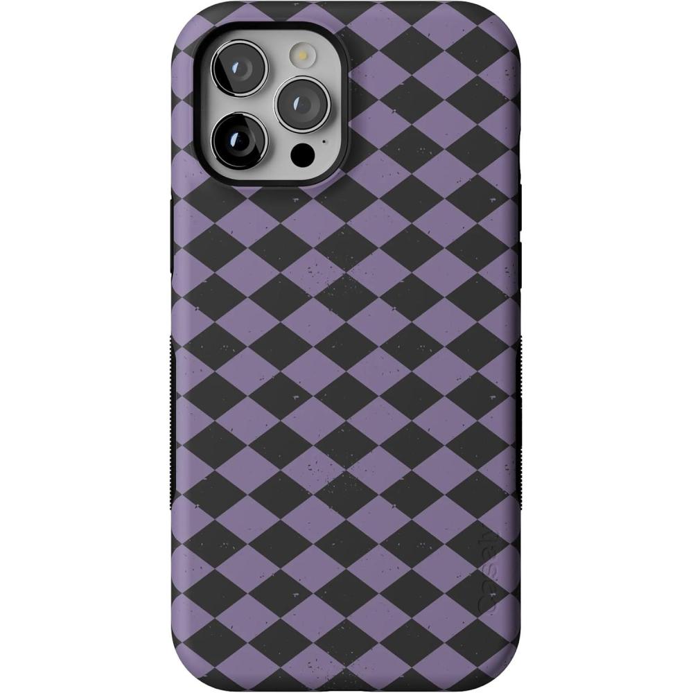imageCasely iPhone 12 Pro Max Case  Harlequin Midnight Diamond  Black and Purple  Bold Protective Design  MagSafe Compatible Design