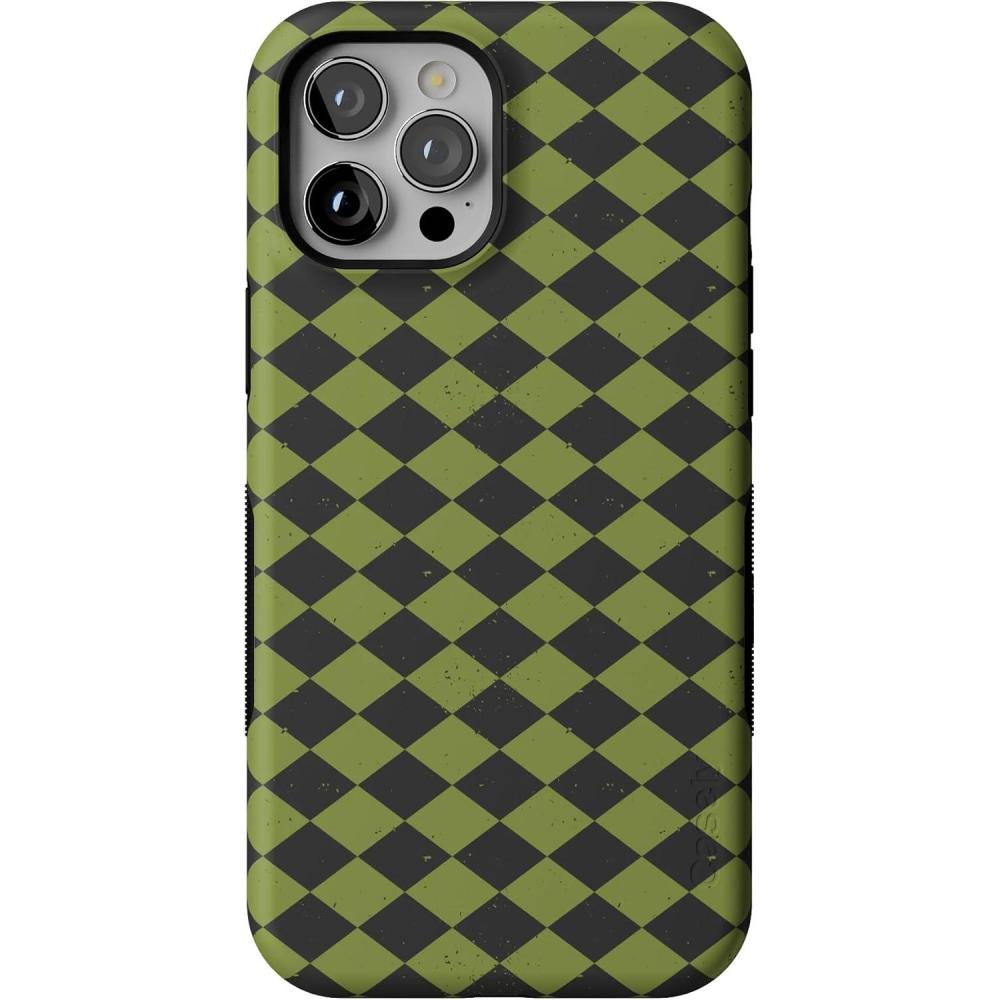 imageCasely iPhone 12 Pro Max Case  Harlequin Wicked Diamond  Black and Green  Bold Protective Design  MagSafe Compatible Design