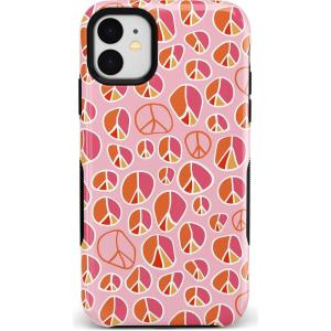 Casely iPhone 11 Case | Rose to Fame | Blue & White Floral | Bold Protective Design(Peace Out | Groovy Peace Sign)