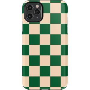 Casely iPhone 11 Pro Max Case | Dark Fantasy | Contrast Floral | Essential Slim Dual-Layer Protective Design(Fit Check | Green Checkerboard)