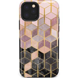 Casely iPhone 11 Pro Max Case | Dark Fantasy | Contrast Floral | Essential Slim Dual-Layer Protective Design(Geo Rose Gold Marble)