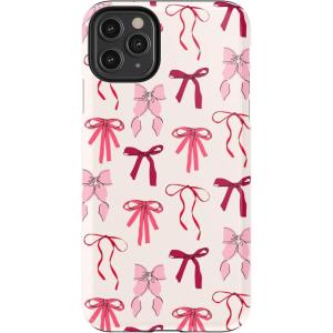 Casely iPhone 11 Pro Max Case | Dark Fantasy | Contrast Floral | Essential Slim Dual-Layer Protective Design(Lover Girlie | Pink Bows)