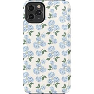 Casely iPhone 11 Pro Max Case | Dark Fantasy | Contrast Floral | Essential Slim Dual-Layer Protective Design(Nantucket Cottage | Blue Hydrangea)