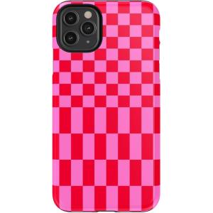 Casely iPhone 11 Pro Max Case | Dark Fantasy | Contrast Floral | Essential Slim Dual-Layer Protective Design(Vibe Check | Pink Checkerboard)
